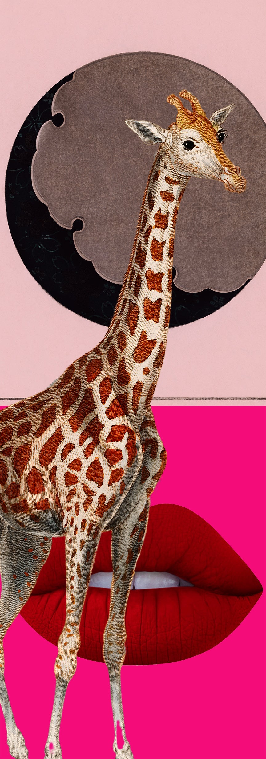Giraffe moon with lips(Pink) - Chloe Rox Design - Digital print - UK Art