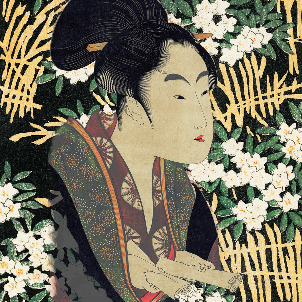 Japanese Lady with flowers - Chloe Rox Design - Digital print - UK Art