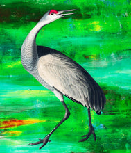 Load image into Gallery viewer, Crane on green - Chloe Rox Design - Digital print - UK Art
