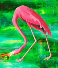 Load image into Gallery viewer, Flamingo on green - Chloe Rox Design - Digital print - UK Art
